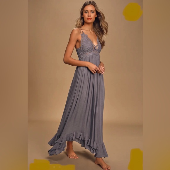 Free People Dresses & Skirts - NWT Free People gray Adella Maxi Slip Lace Dress - Small